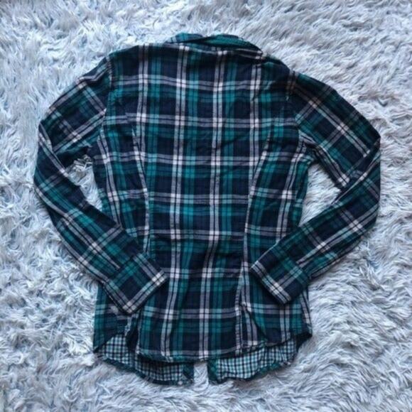 Guess Green Blue Plaid Button Down Shirt - Picture 3 of 8